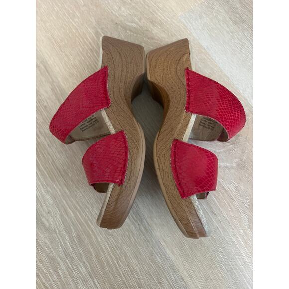 Dansko Red Snake Print Leather Sophie Sandals Double Strap Platform Wedge US 9 - Picture 6 of 6